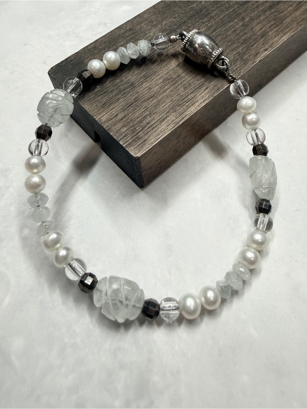 Sterling Silver Mixed Gemstone & Pearl Bracelet
